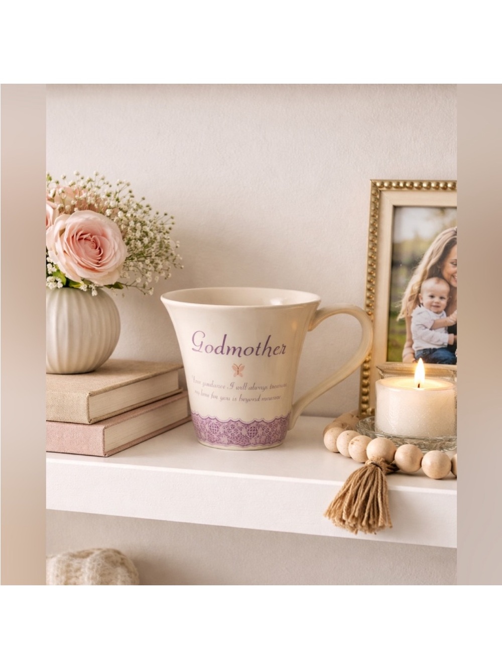 Godmother  Ceramic Cup- Cream with Lavender Trim